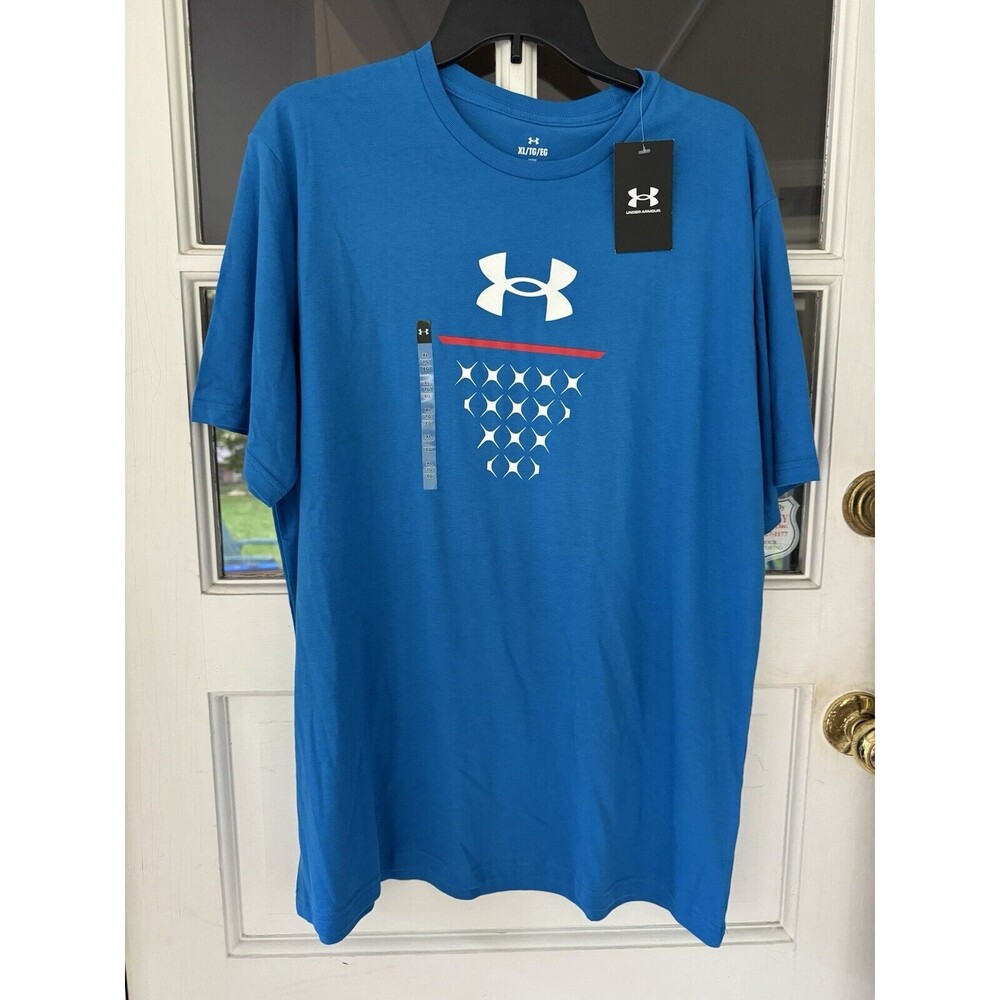 Under Armour Men's UA Net Basketball Short Sleeve Graphic T-Shirt Blue Sz XL New